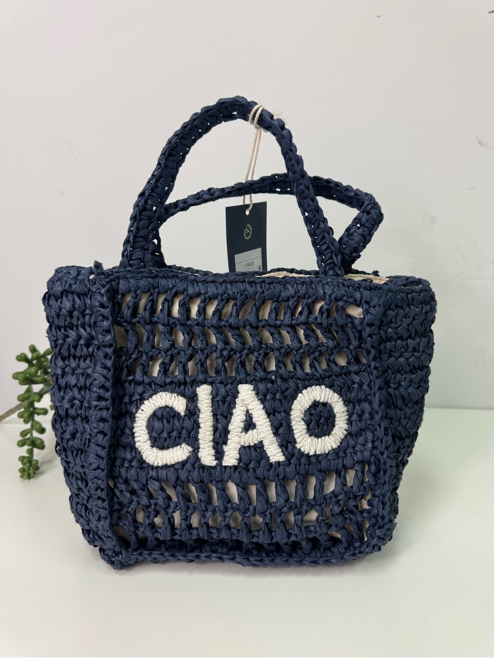 Universal Thread Navy Raffia 'CIAO' Crossbody Bag NWT